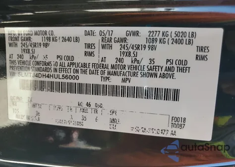 2017 Lincoln Mkc Black Label from USA, damaged, VIN 5LMTJ4DH4HUL56000